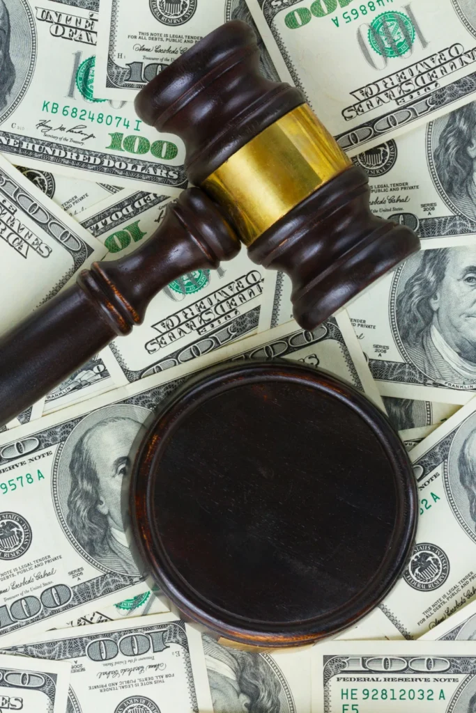 court gavel and money for bail bond