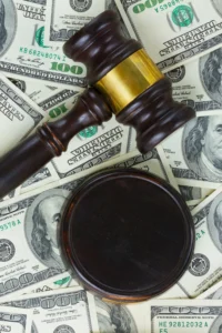 money bills for bail bond and a court gavel